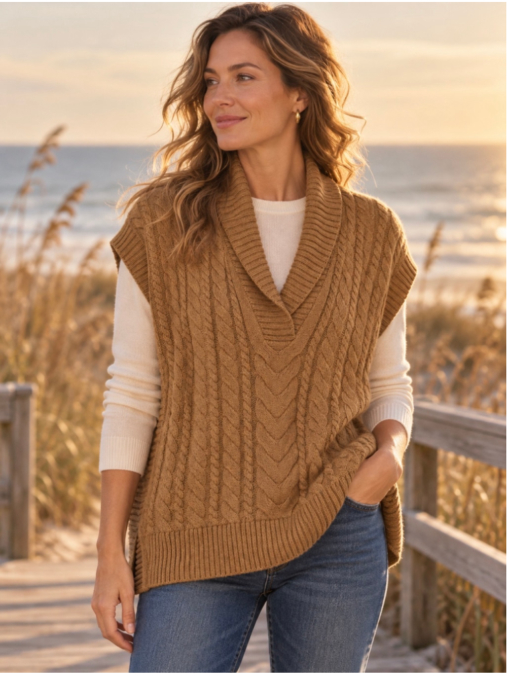 Brooks Brothers Women’s M Cable Knit Shawl Collar Sweater Vest Wool Cashmere Ble